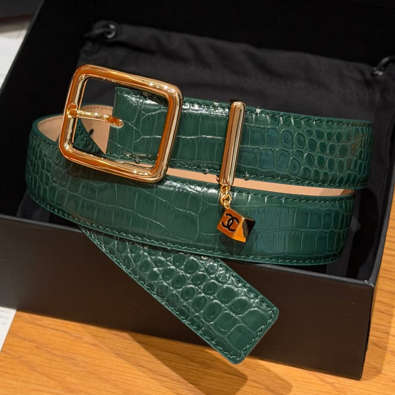 Chanel 2026 Crocodile-Embossed CC Charm Belt 30mm Calfskin 209291