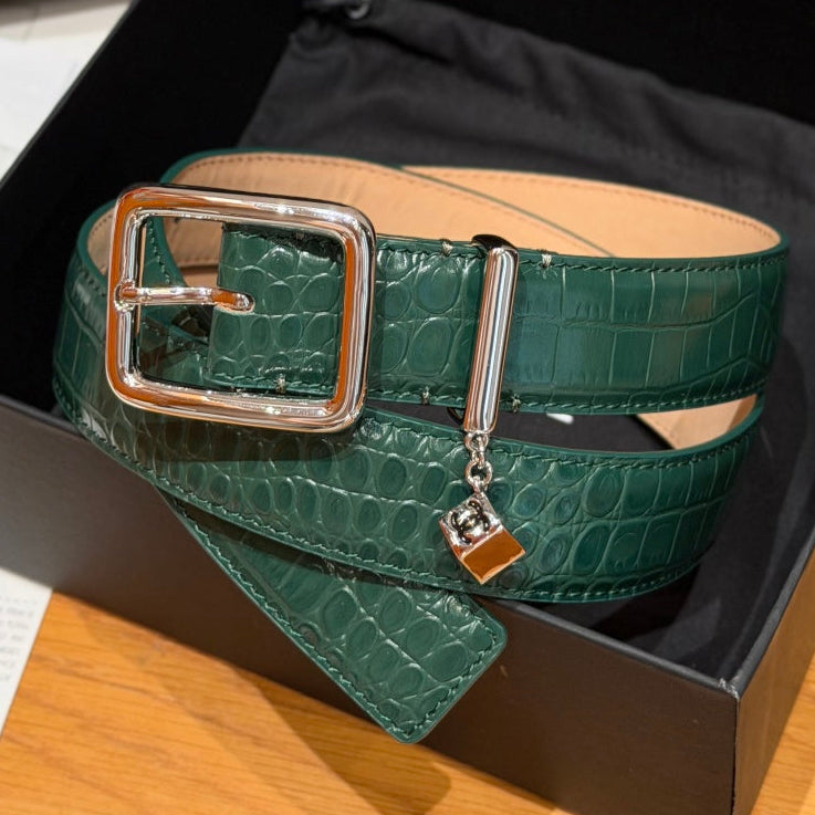 Chanel 2026 Crocodile-Embossed CC Charm Belt 30mm Calfskin 209291