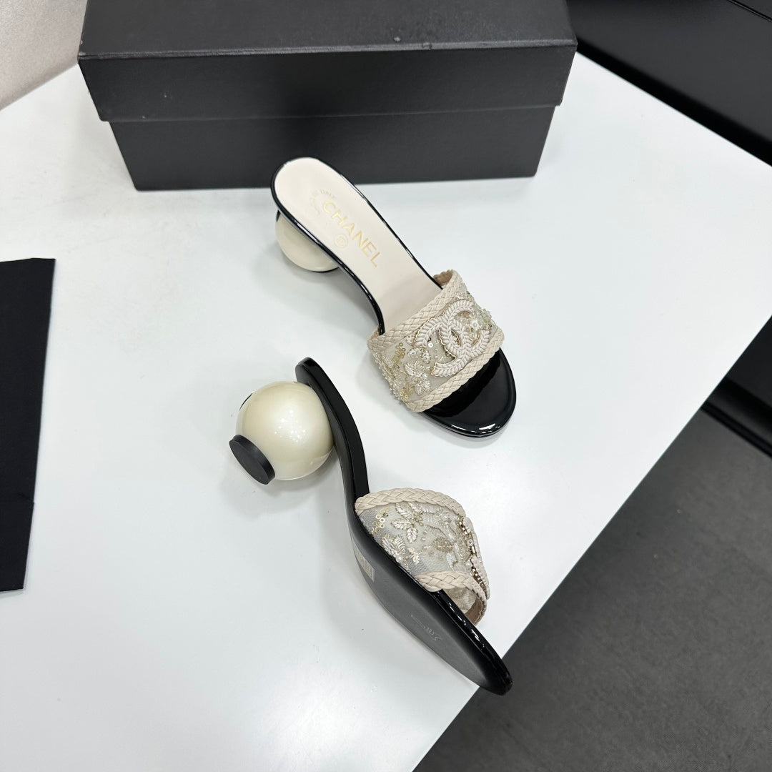 Chanel 2026 Pearl-Heeled Sandals Mesh Leather 944509