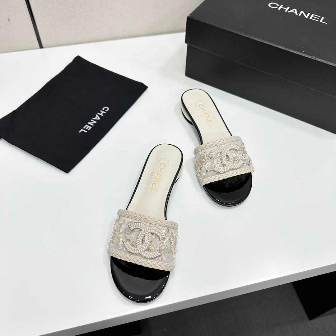 Chanel 2026 Pearl-Heeled Sandals Mesh Leather 944509