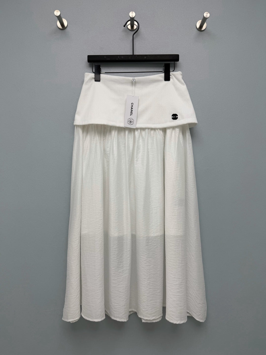 Chanel 2026 Double C Embroidered Patchwork Gauze Skirt Cotton 408887