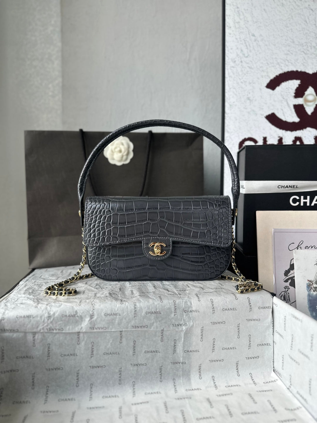 Chanel 2026 Crocodile Embossed Flap Bag 26cm Calfskin