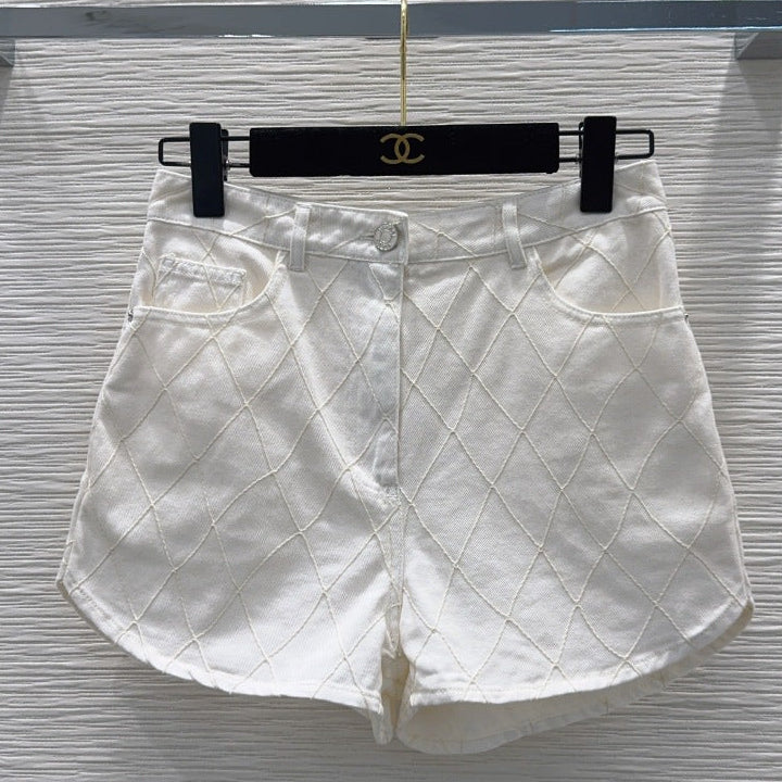 Chanel 2026 Denim Short Blue and White Cotton 731807