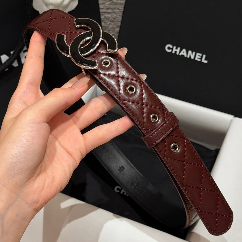 Chanel 2026 Interlocking CC Quilted Belt Burgundy