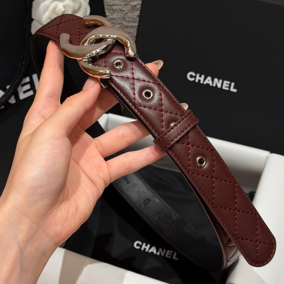 Chanel 2026 Interlocking CC Quilted Belt Burgundy