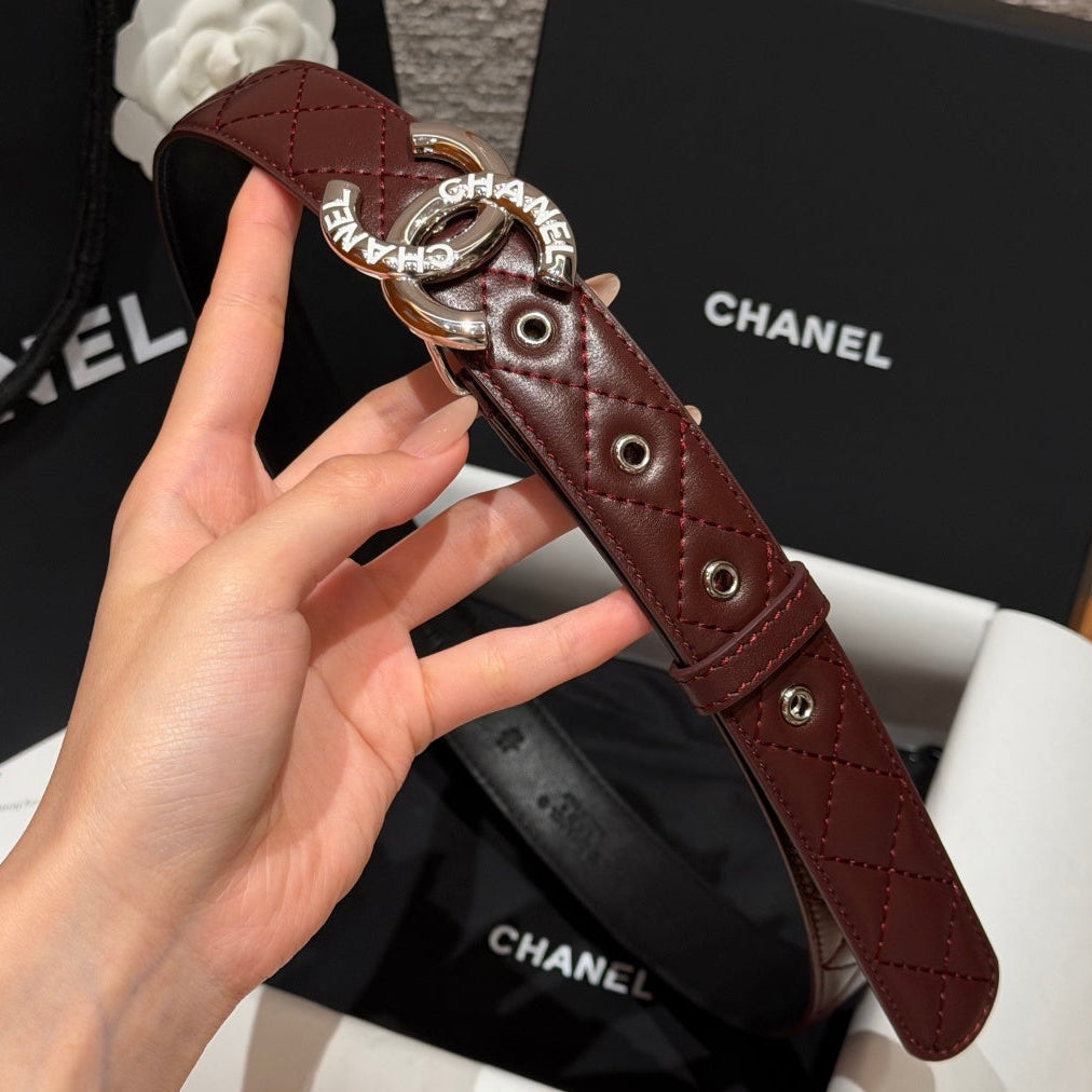 Chanel 2026 Interlocking CC Quilted Belt Burgundy