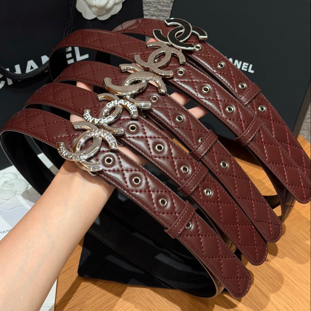 Chanel 2026 Interlocking CC Quilted Belt Burgundy