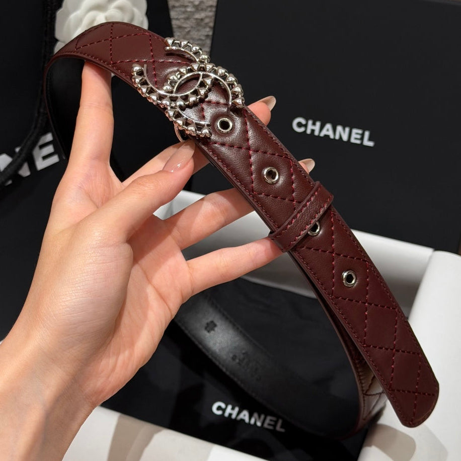 Chanel 2026 Quilted CC Chain Belt Burgundy