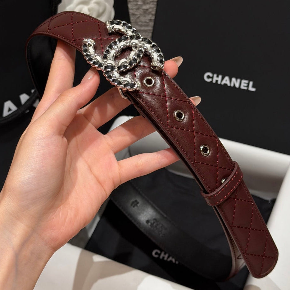 Chanel 2026 Quilted CC Chain Belt Burgundy