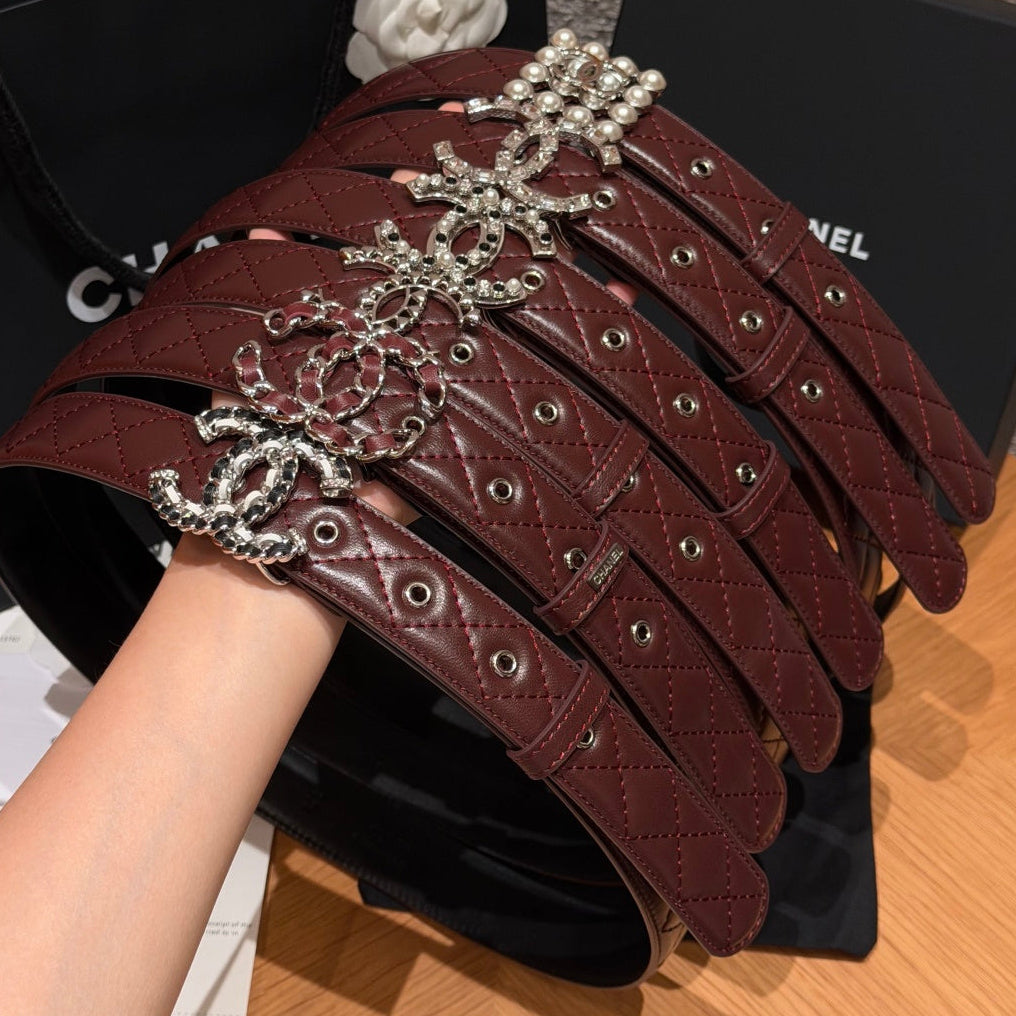 Chanel 2026 Quilted CC Chain Belt Burgundy