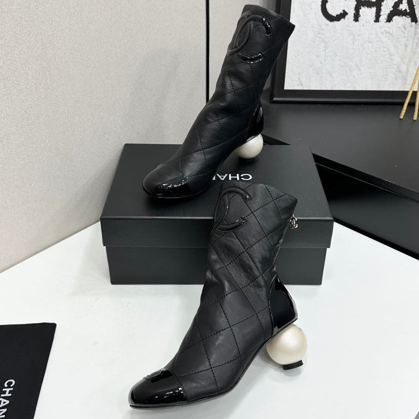 Chanel 2026 Double C Pearl Boots 50mm Cowhide 986142