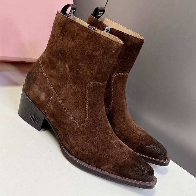 Miu Miu 2026 Western Ankle Boots Suede Leather 994192