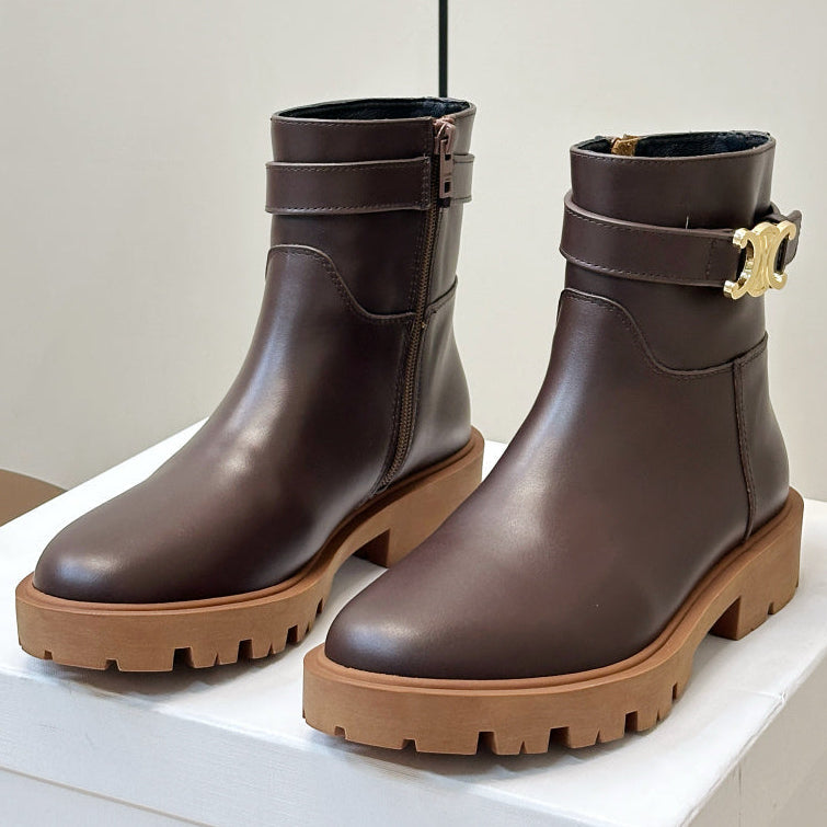 Celine 2026 Buckle Platform Boots Calfskin 986387