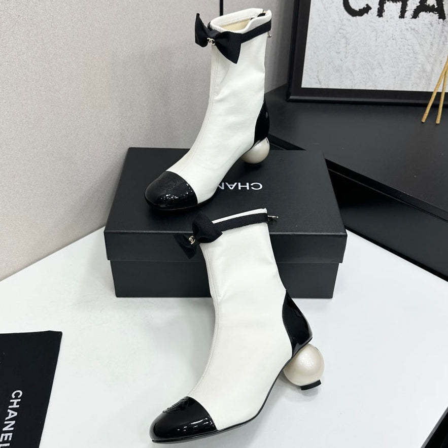 Chanel 2026 Pearl Heel Ankle Boots 50mm Suede Leather 985804