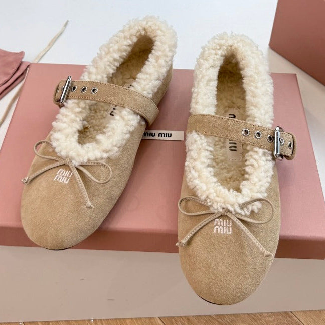 Miu Miu 2026 Shearling Ballet Flats Suede 994179
