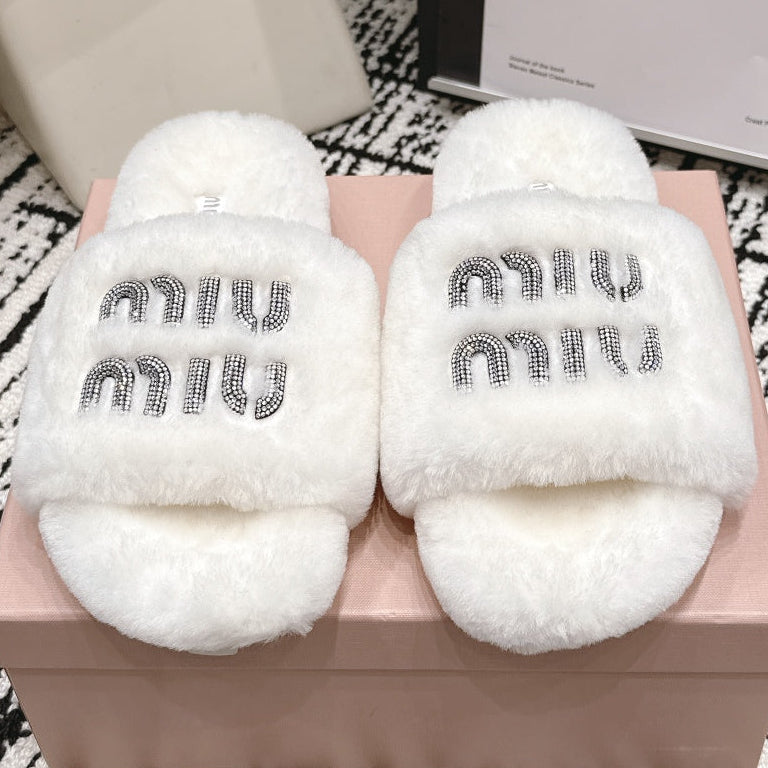 Miu Miu 2026 Crystal Logo Sandals Wool 990475