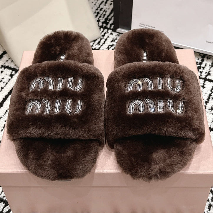 Miu Miu 2026 Crystal Logo Sandals Wool 990475