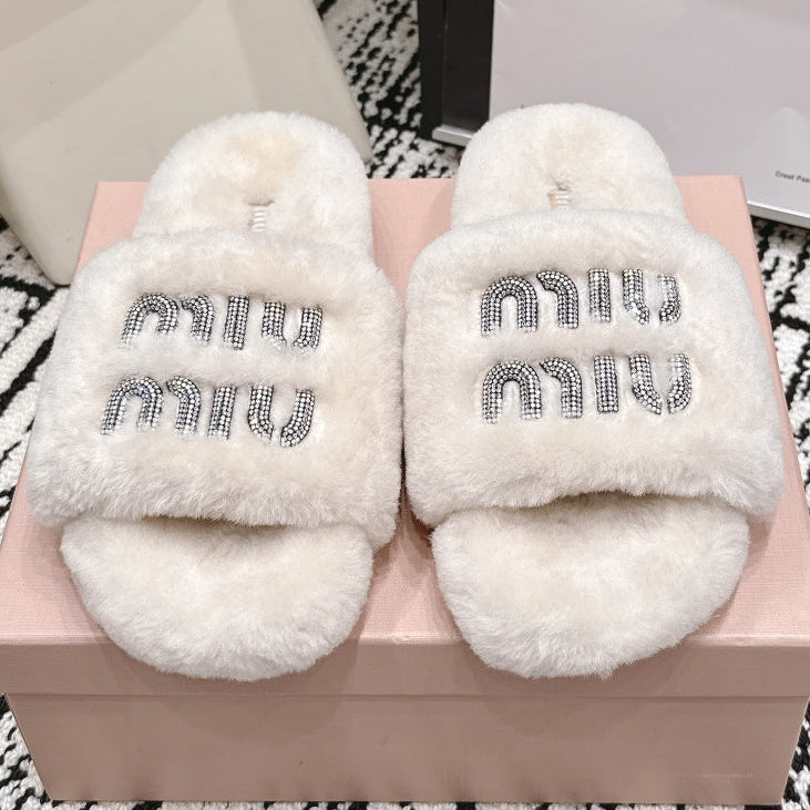 Miu Miu 2026 Crystal Logo Sandals Wool 990475