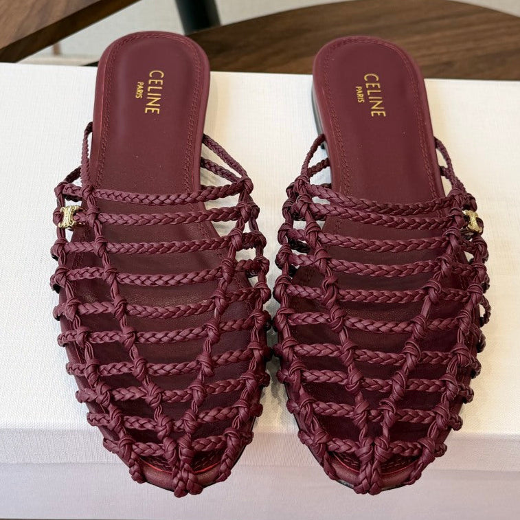 Celine 2026 Braided Strap Mule Leather 102348