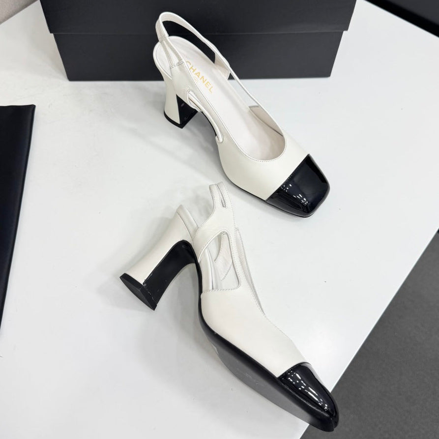 Chanel 2026 Two-Tone Square-Toe Slingback Suede Leather