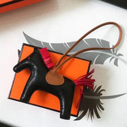 HM Rodeo Horse Bag Charm In Black Mix Camarel/Red Leather