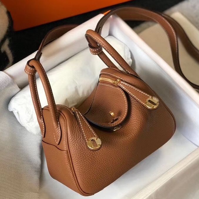 HM Mini Lindy 20cm Gold Clemence Leather