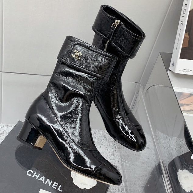 Chanel 2026 Cap Toe Ankle Boots Patent Leather 162178