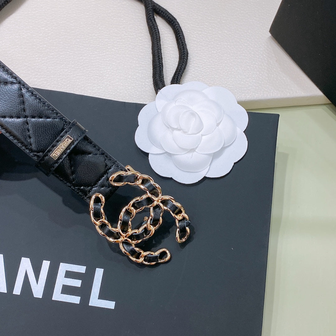 Chanel 2026 Quilted Chain Buckle Belt 30mm Lambskin