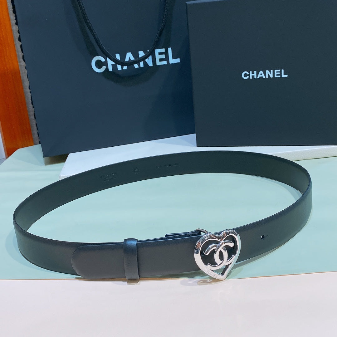 Chanel 2026 Heart Buckle Belt 30mm Calfskin