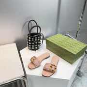 GG BAMBOO BUCKLE FLAT SANDALS BEIGE