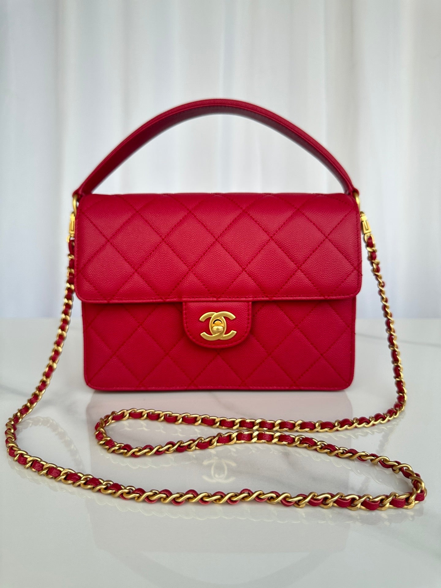 Chanel 2026 Flap Bag with Top Handle Gum-grain Cowhide