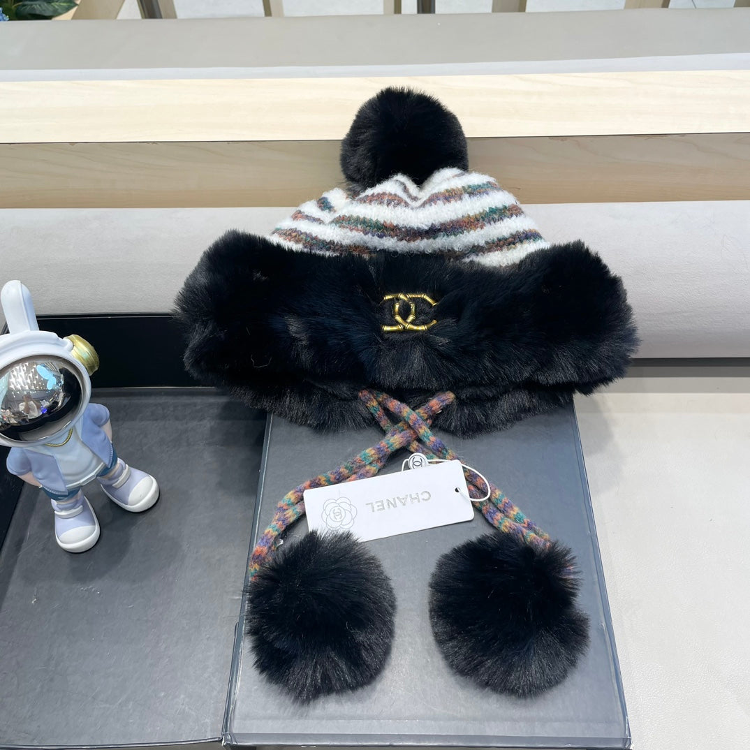 Chanel Knitted Winter Hat With Fur Trim 437113