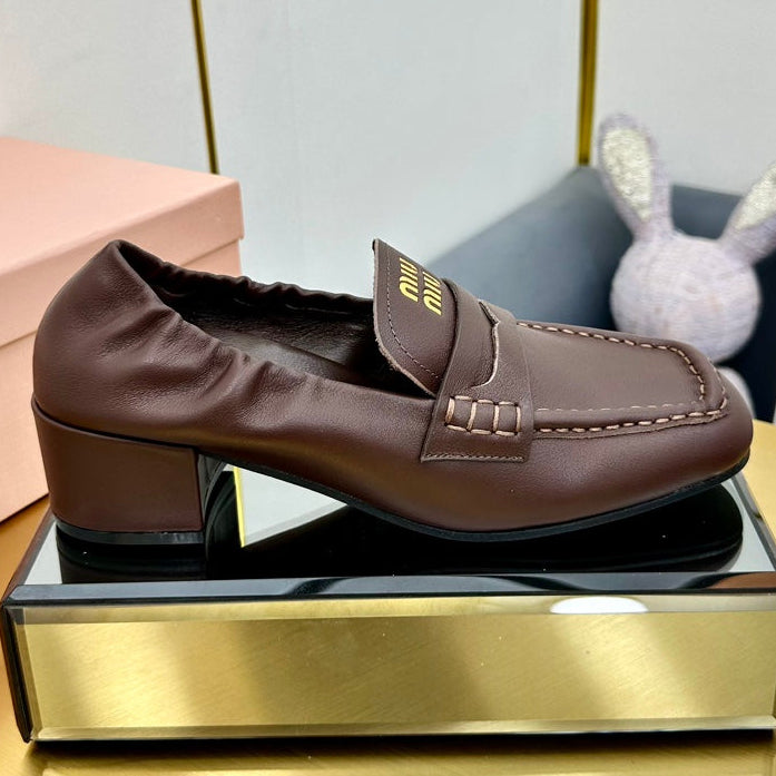 Miu Miu 2026 Square Heel Loafers 40mm Cowhide 981868