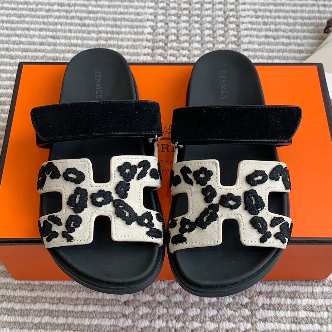 Hermes 2026 Chypre Sandal With Leopard Print Suede Leather 982197