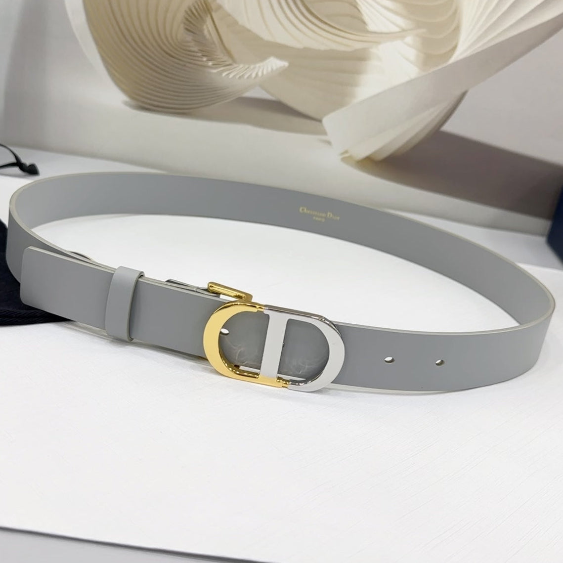 Dior 2026 Two-Tone Buckle Belt 30mm Leather 186129