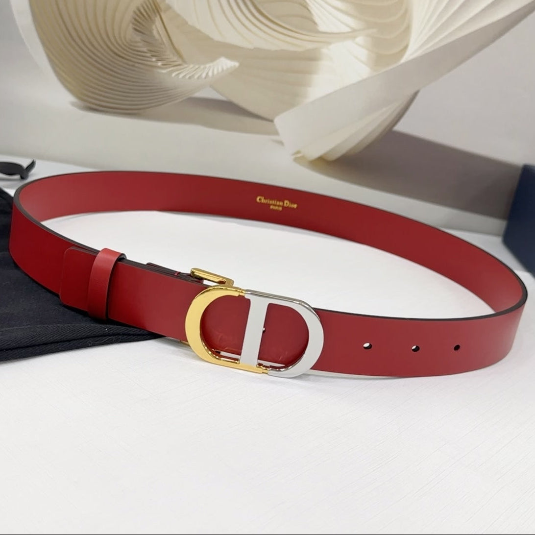 Dior 2026 Two-Tone Buckle Belt 30mm Leather 186129
