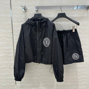Fendi Hooded Jacket Set Black Silk Fabric