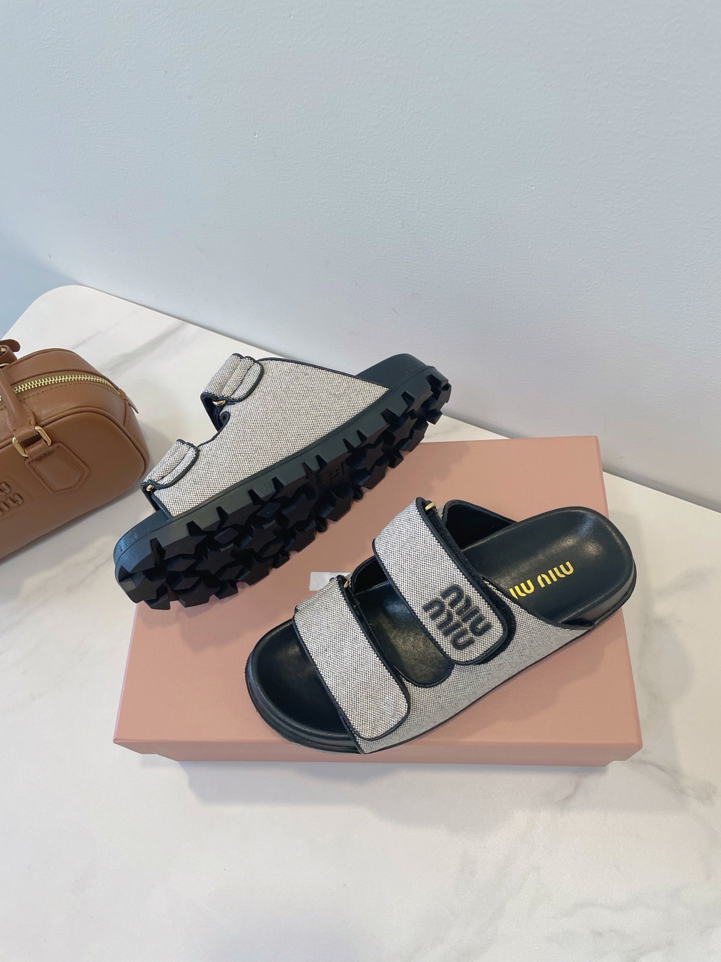 Miumiu 2026 Strap Platform Flat Sandals Canvas 941757