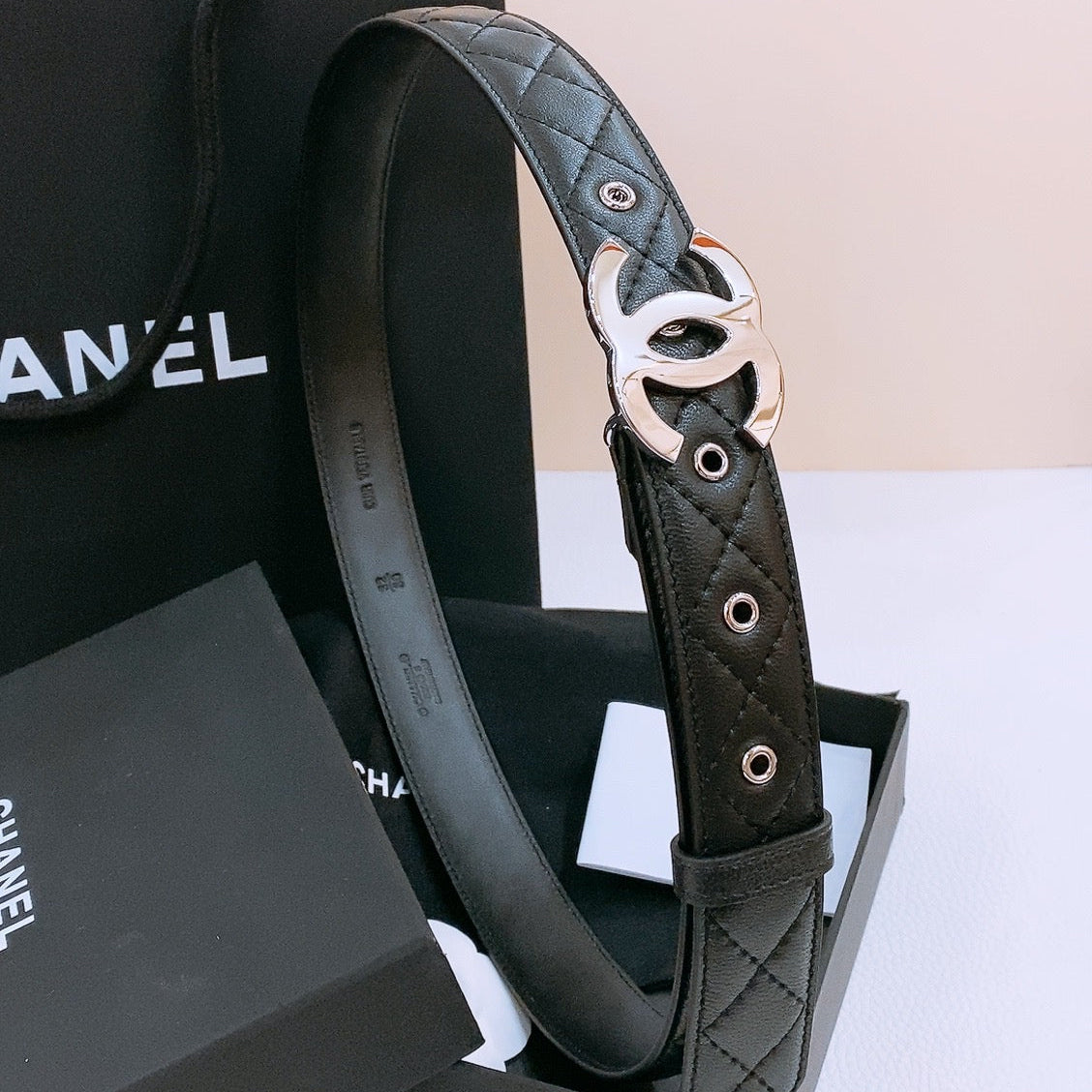 Chanel 2026 Quilted CC Buckle Belt 30mm Lambskin