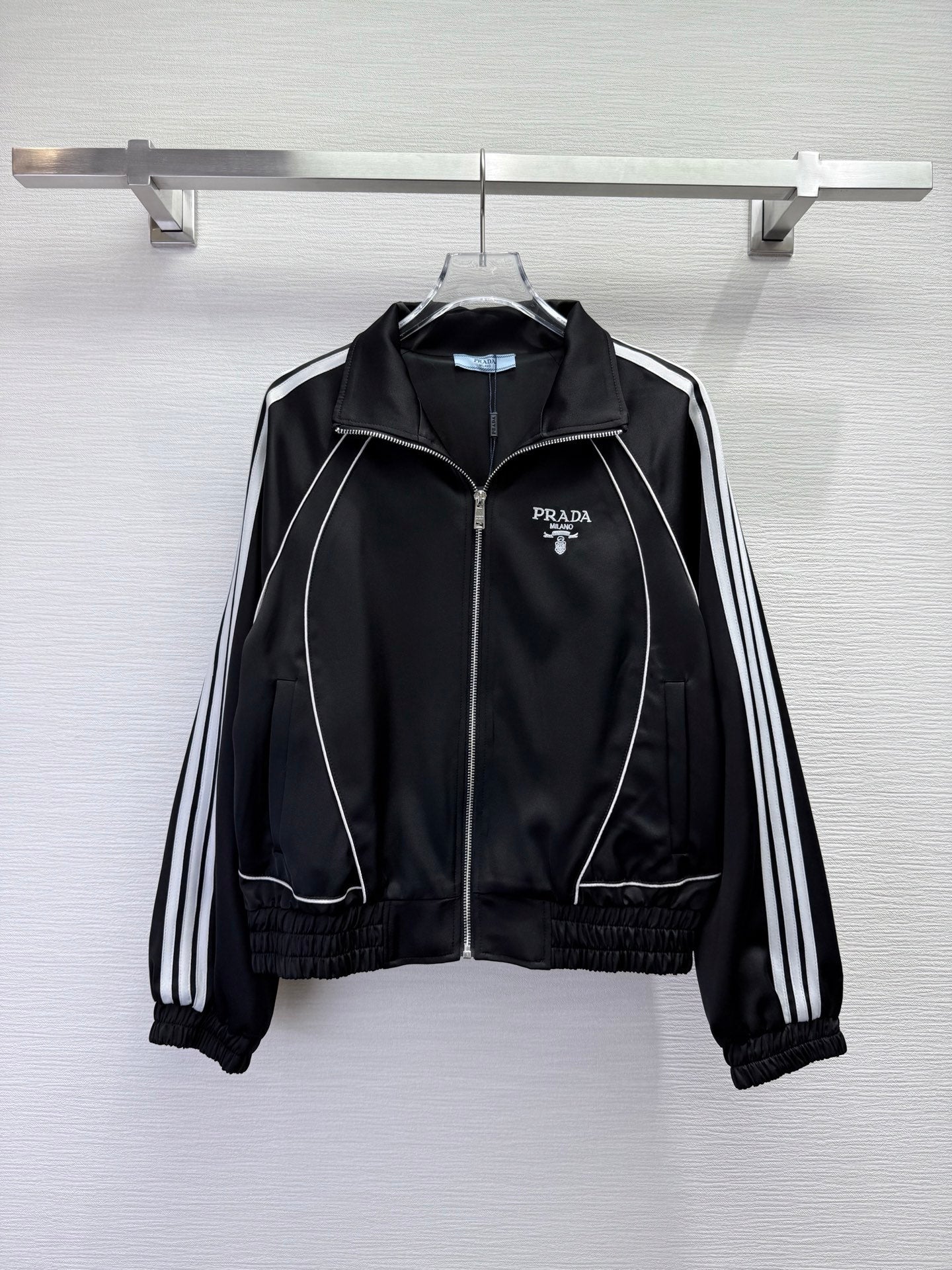 Prada 2025 Striped Patchwork Jacket Black And White Polyester