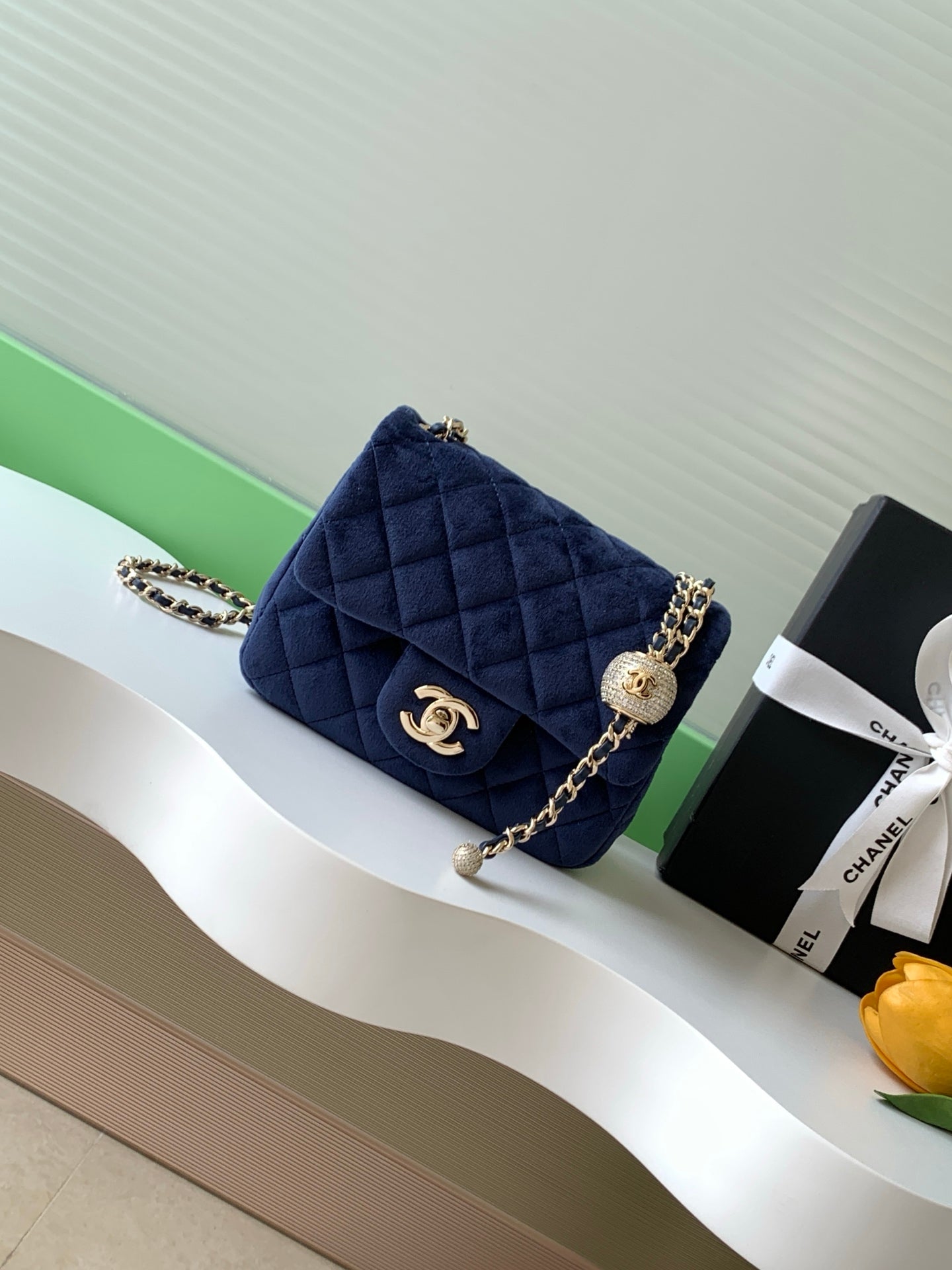 Chanel 2026 Pearl Crush Mini Square Flap 18cm Velvet Leather