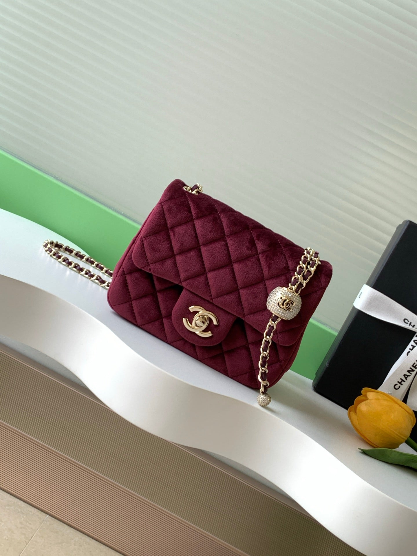 Chanel 2026 Pearl Crush Mini Square Flap 18cm Velvet Leather