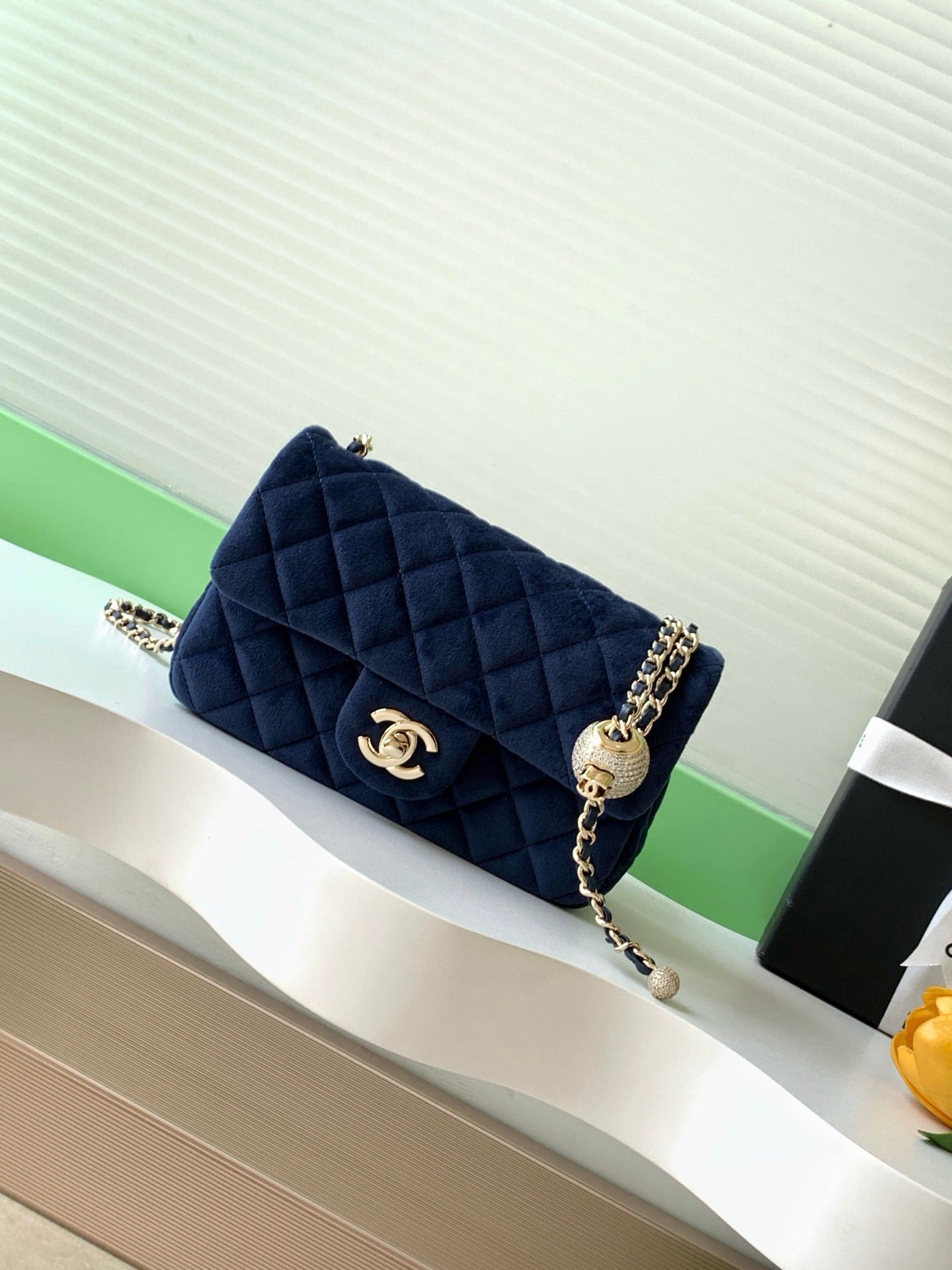 Chanel 2026 Pearl Crush Rectangular Flap 20cm Velvet Leather