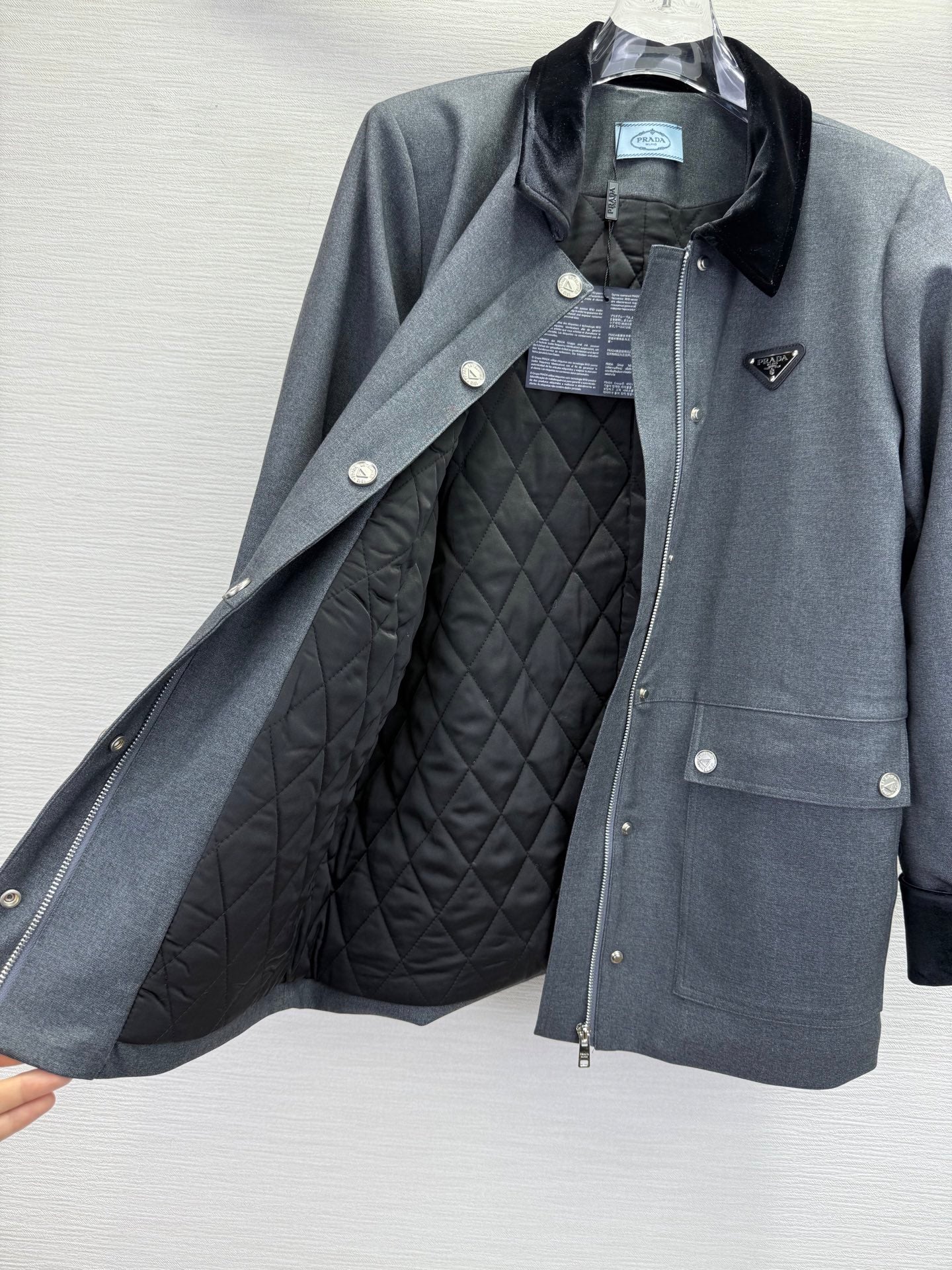 Prada 2025 Jacket With Belt Black and Gray Cotton Wool