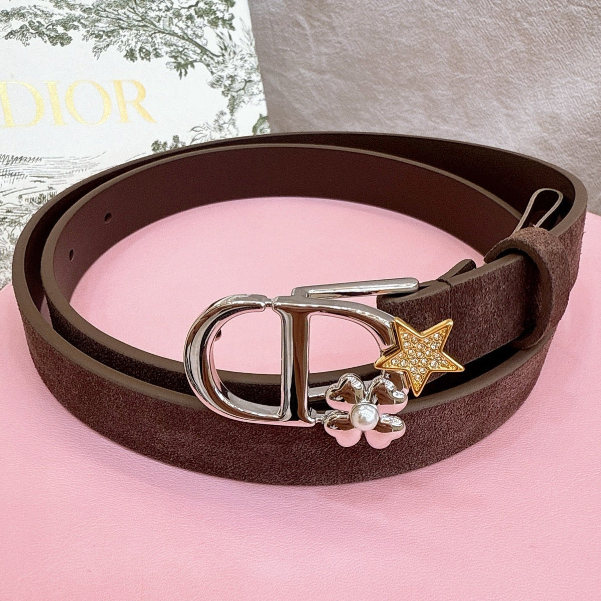 Dior 2026 Lucky Montaigne Star Belt 20mm Suede Calfskin 193836