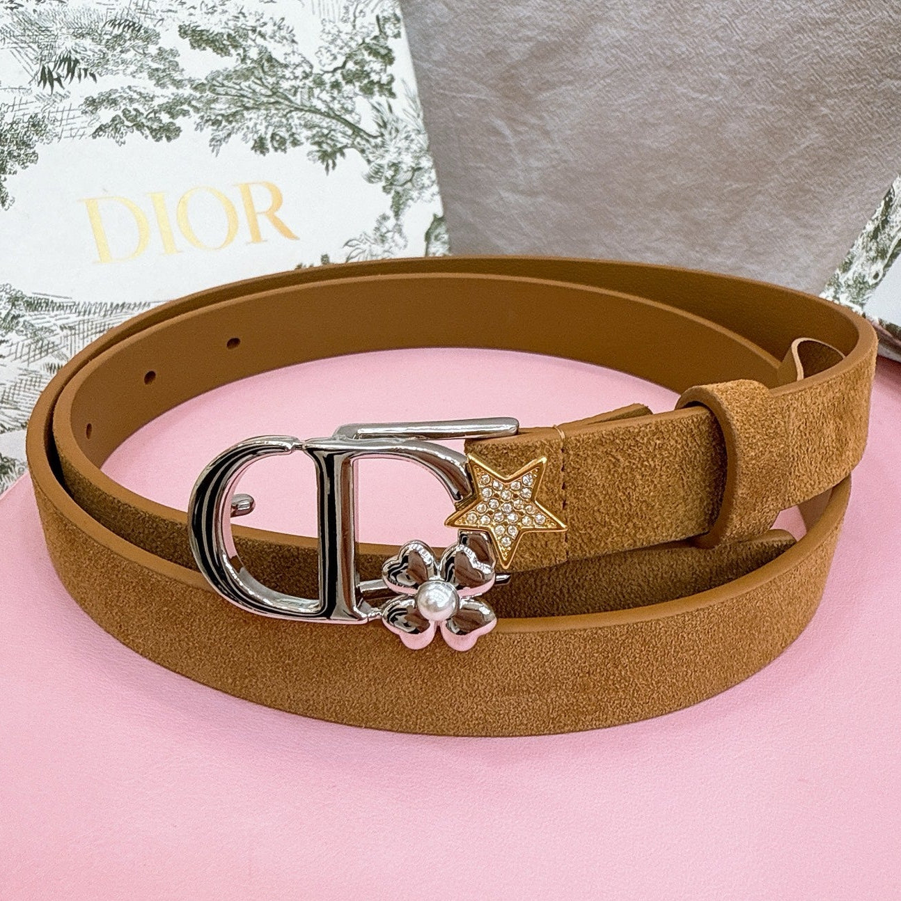Dior 2026 Lucky Montaigne Star Belt 20mm Suede Calfskin 193836