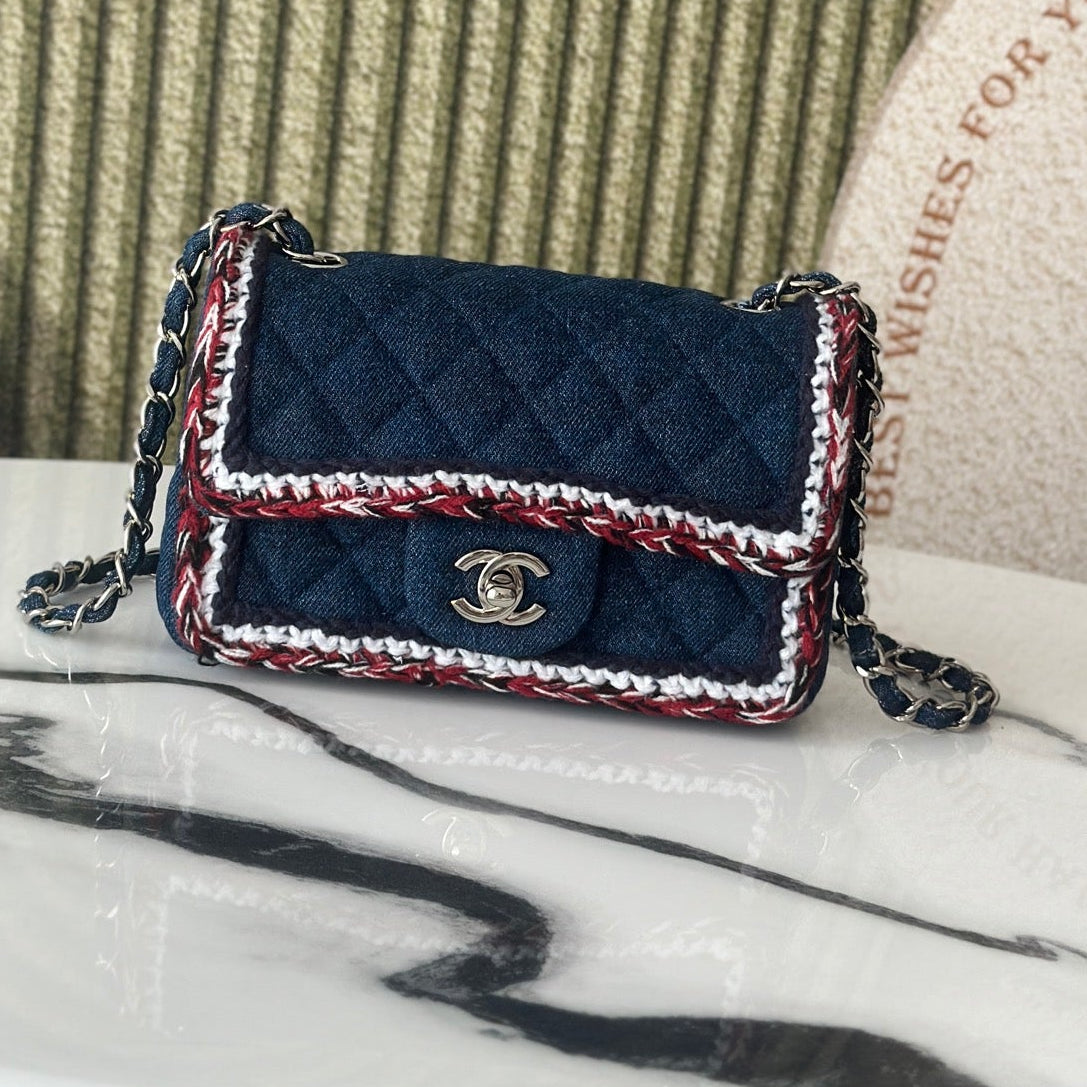 Chanel 2026 Mini Flap Bag Tweed Denim Leather