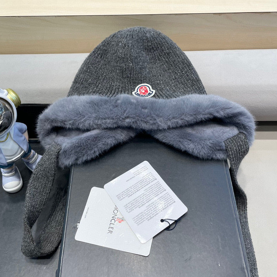 Moncler 2026 Rabbit Plush Knitted Earflap Hat 566270