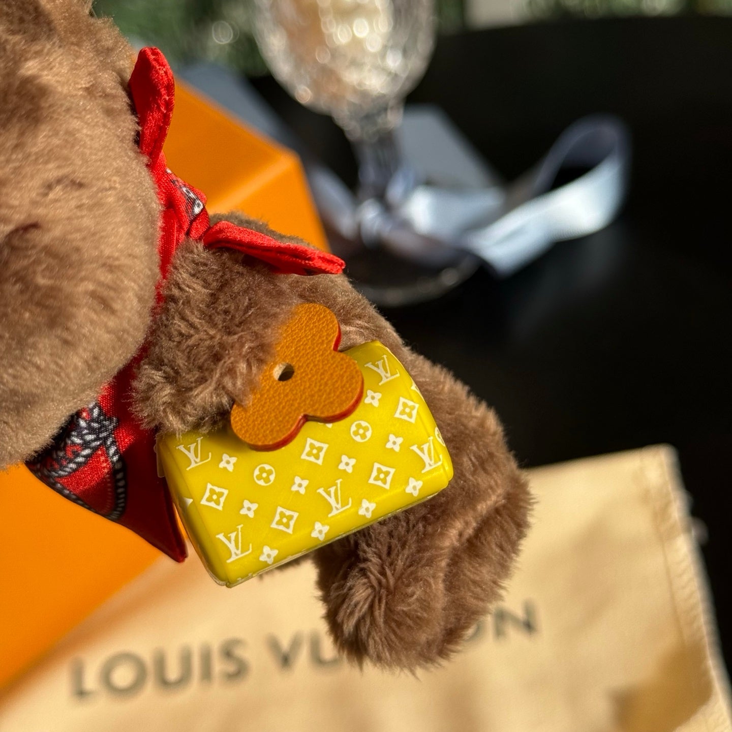 LV Louis Bear Bag Synthetic Fur Charm