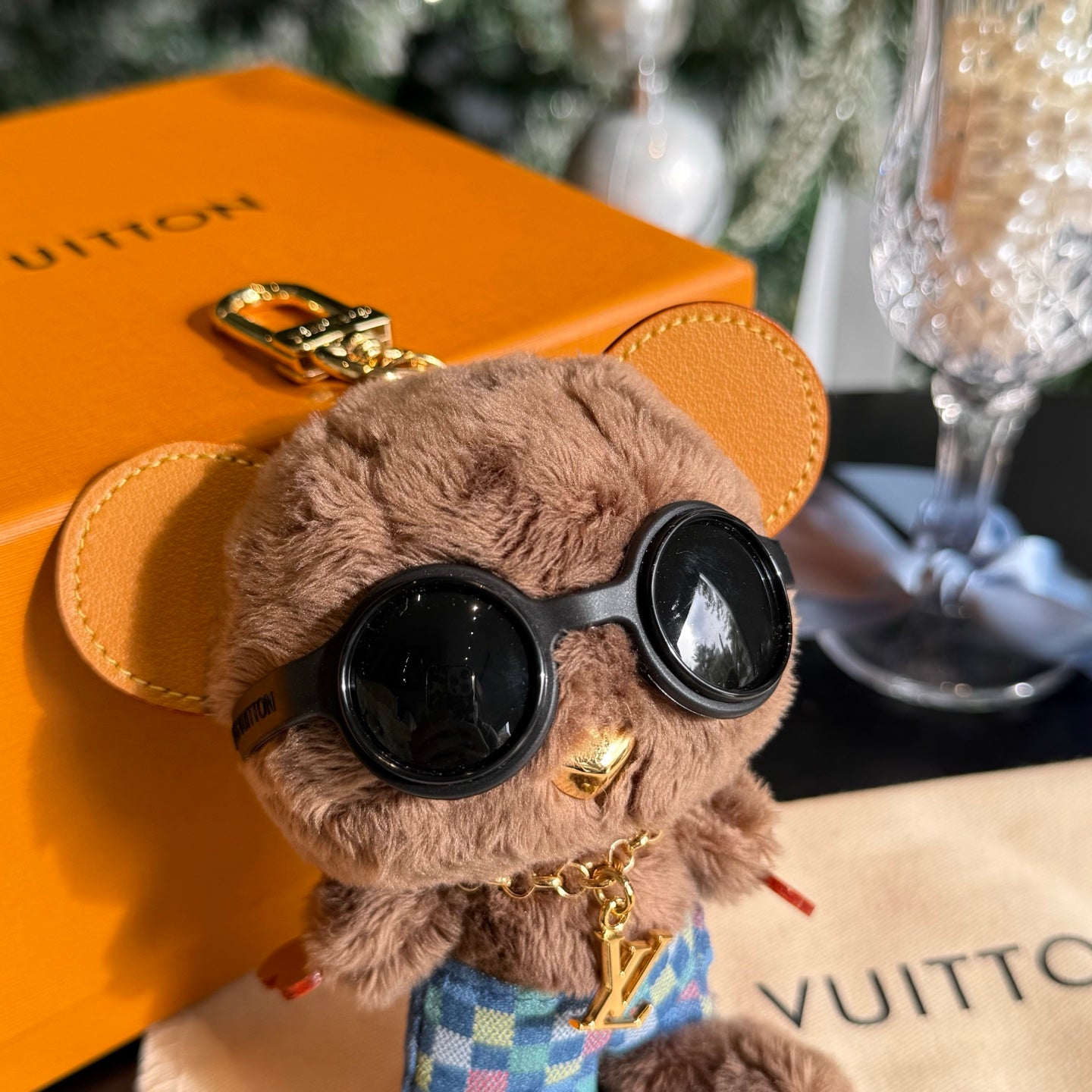 LV Louis Bear Bag Synthetic Fur Charm